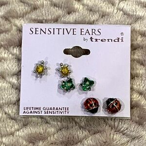 TRENDI Sensitive Ears Studs Girls (turtle, frog & lady bug) 3 sets 🐢🐸🐞✨